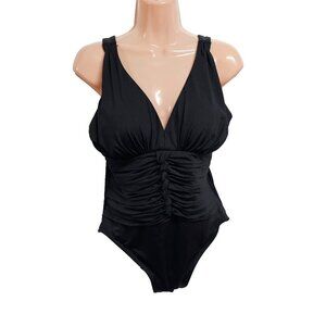 Miraclesuit Ruched Front One Piece Swimsuit Women Size 16W Black Wireless